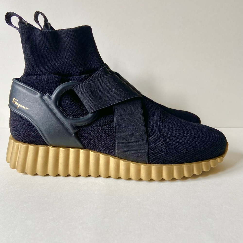 Salvatore Ferragamo Black and Gold Sock Sneakers